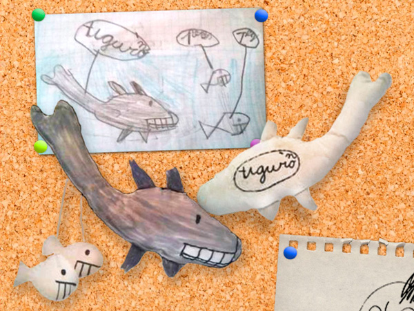 Muñeco de tiburón a partir de un dibujo